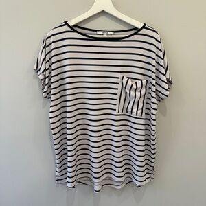 Sympli Navy and White Striped Boxy Short Sleeve Jersey Top